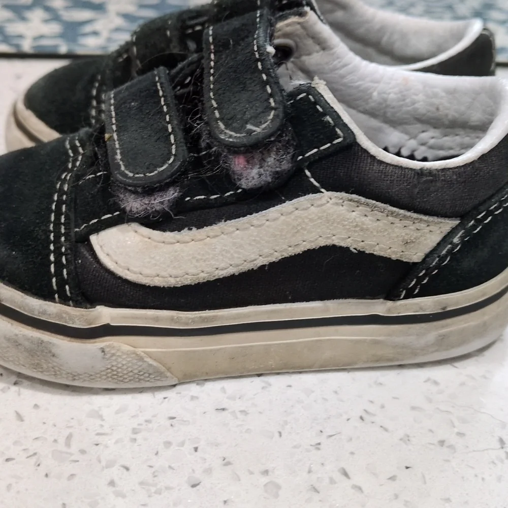 Vans Kids Black and White Velcro Sneakers